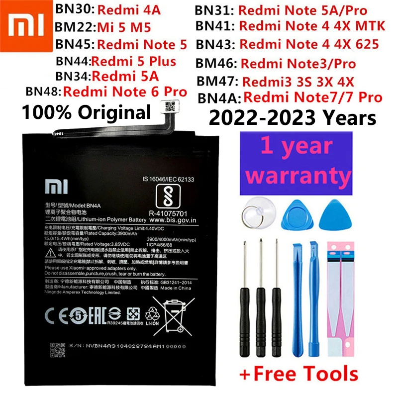 Оригинальный аккумулятор для Xiaomi Redmi Hongmi Note MI A1 Y1 3 3S 3X 4X 4A 5 5A M5 5X Mi5 6 7 Plus Pro - купить