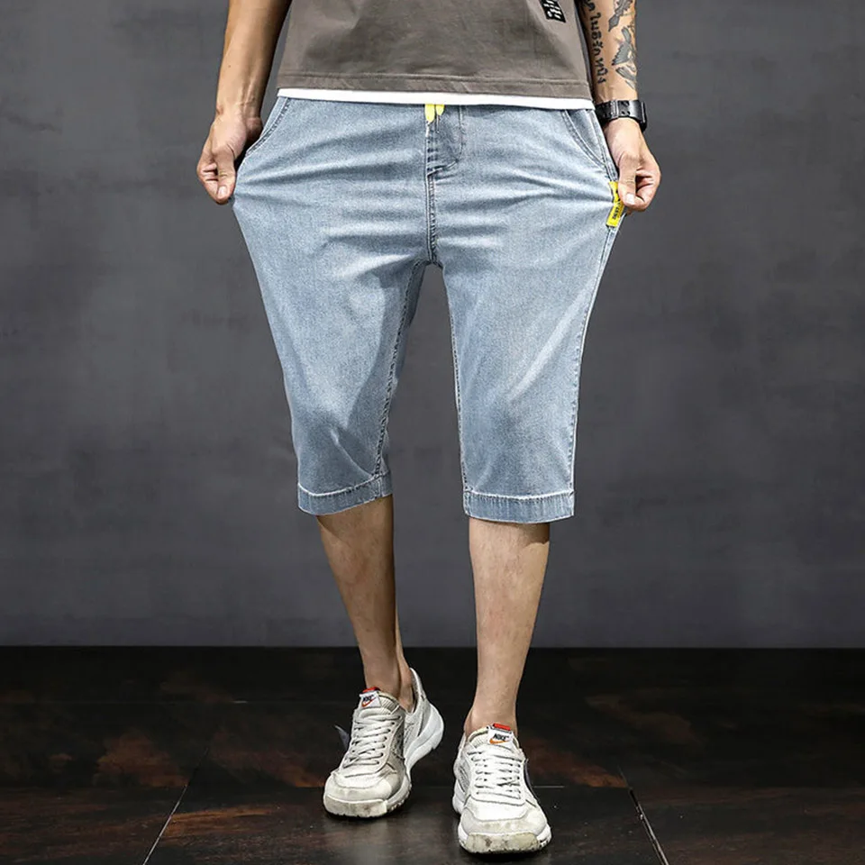 New Fashion Trend Men's 5 Points Denim Shorts High Quality Luxury Brand Design Loose Large Size Over Knee 7 Points Pants 2285