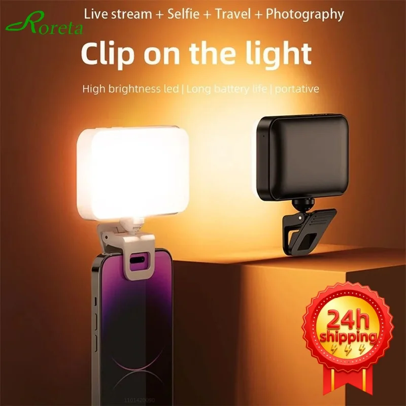 Фото Светодиодный кольцевой светильник Roreta Pocket LED для селфи, для iPhone, iPad, мобильных телефонов, ноутбуков, с клипсой, для фото- и видеосъемки №1