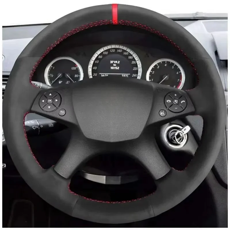 Фото Для Mercedes-Benz W204 C-Class 2007-2010 C300 C230 C280 C180 C260 C200 черный замшевый чехол на руль автомобиля с ручным шитьем №1