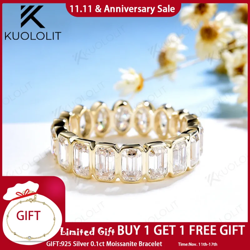 

Kuololit 6.3CTW Emerald and Oval Moissanite Rings for Men Women Yellow Gold 18K 14K 10K Sliver Band Ring for Engagement Wedding