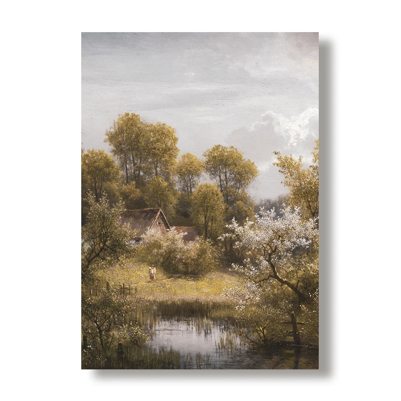 

Винтажный летний пейзаж, картина маслом, принты, фермерский дом, дерево, постеры, цветочное поле, художественный холст, принт, деревенская галерея, Настенный декор