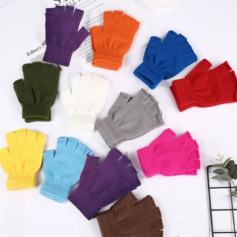 

1Pair Winter Warm Workout Gloves Wool Knit Wrist Cotton Gloves Black Half Finger Fingerless Gloves For Women And Men