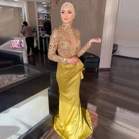 on zhu sexy gold sequins mermaid luxury evening dresses gowns 2022 satin beaded elegant for women vestidos de fiesta para bodas