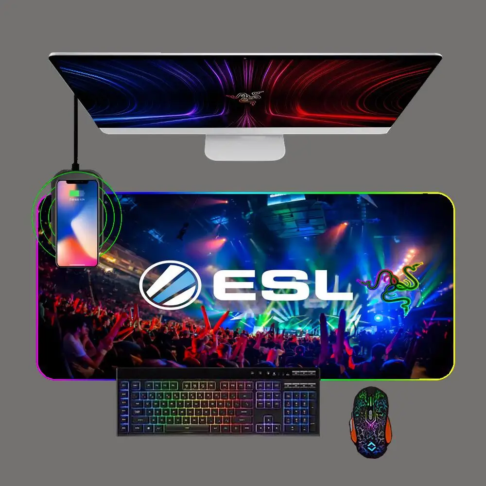 

ESL RAZER Deathadder Gaming Mouse Pad RGB Phone Wireless Charging Pc Keyboard Mat Gamer 90x40 With Backlight Mousepad Mouse Mats