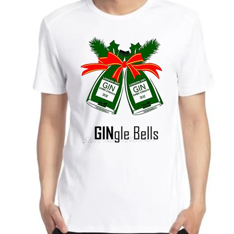 Gin Christmas Gingle Bells Xmas Классические графические футболки Негабаритные с короткими