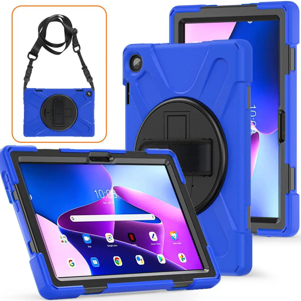 

360 Rotating Hand Strap Rugged Case For Lenovo Tab M10 Plus X606F 3rd Gen 10.6 TB-128FU 10.1 TB-X306F TB-328FU Kids Tablet Cover