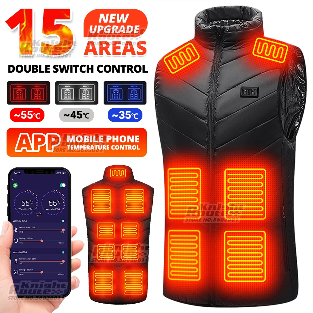 

15 Areas Self Heated Vest APP Control Warm USB Powered Women's Men's Heating Jacket Warm Heated Vest Man Thermal Winter Clothing