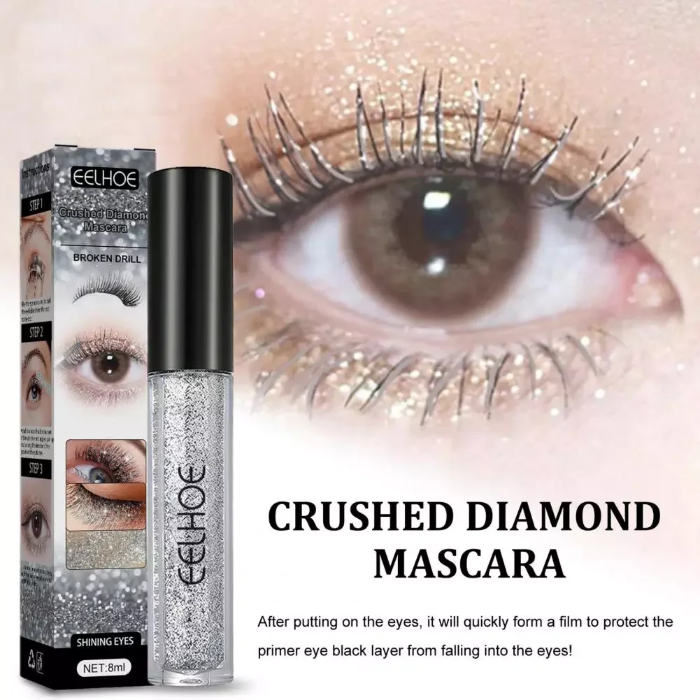

NEW2023 8ml Shiny Mascara Fast Dry Sweat Proof Thick Effect Smudge-Proof Clumping Lengthens Eyelash Curly Waterproof Diamond Gl