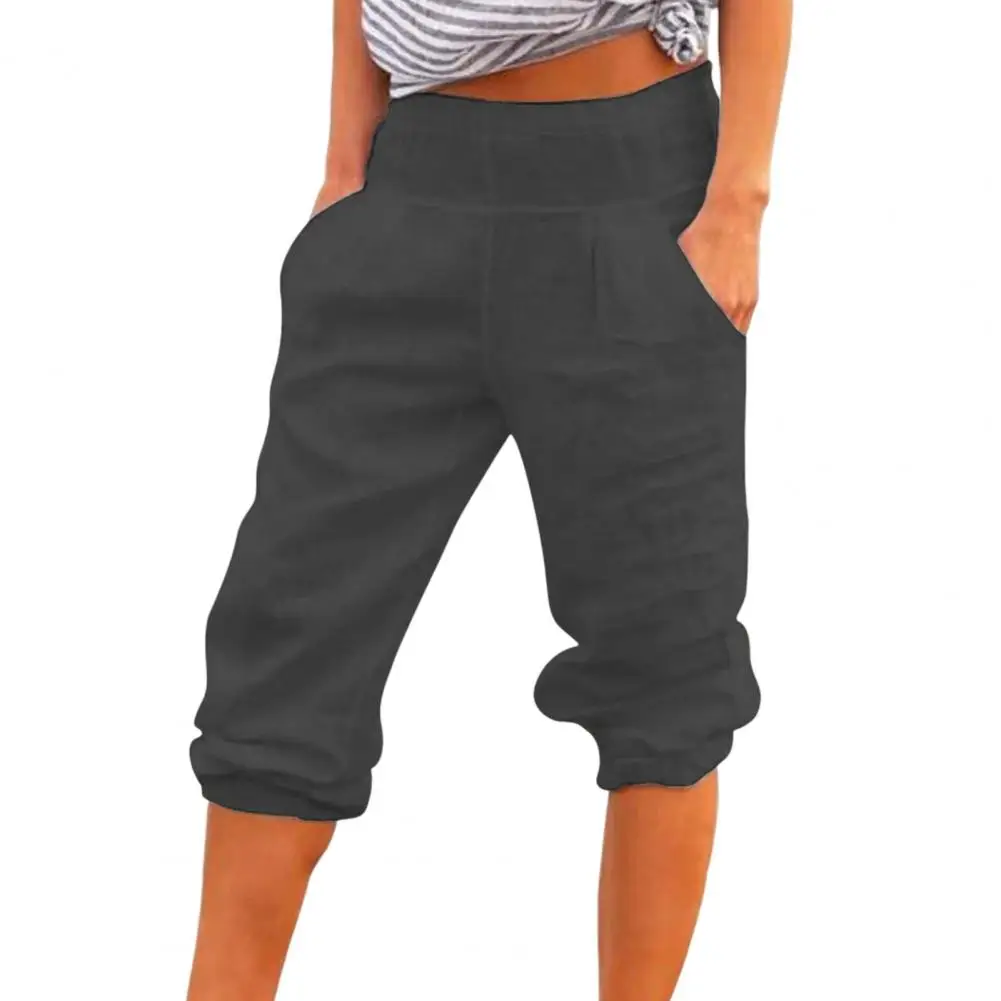 

Fabulous Casual Simple Slant Pockets Mid-calf Pants Lady Pants Shrinkable Leg Opening Elastic Waist