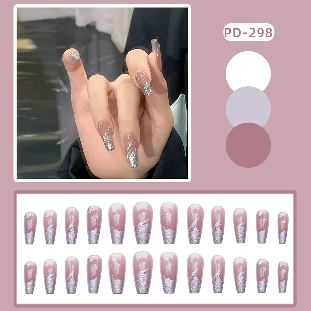 

24 шт., блестящие накладные ногти для женщин и девушек