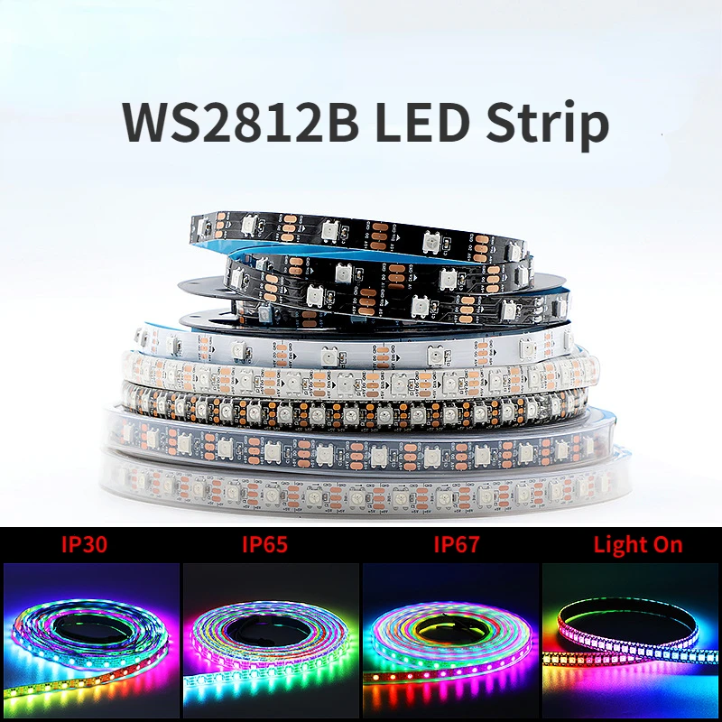 Светодиодная лента WS2812B, 5 в постоянного тока, 30/60/74/96/144 светодиодов/м, WS2812, черная/белая печатная плата IP30/65/67, умная светодиодная RGB-лента, 1 м/2 ...