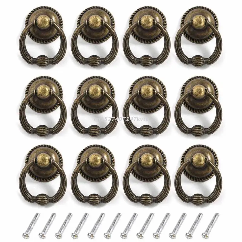 

12 Pcs Vintage Pull Handle Knob for Kitchen Cabinet Cupboard Dressers Door Wardrobe with Drawer Ring (3 Colors)