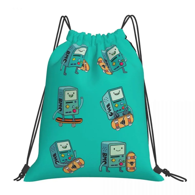 

Kawaii Adventure Time BMO Backpacks Casual Portable Drawstring Bags Drawstring Bundle Pocket Sports Bag Book Bags For Man Woman