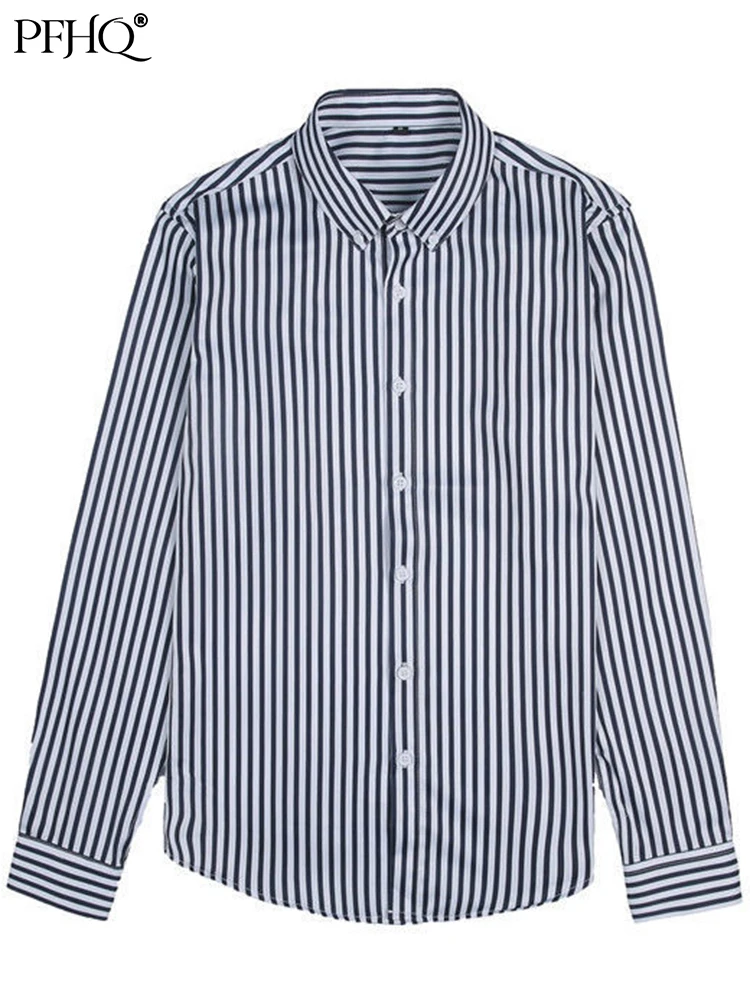 

Осенняя одежда PFHQ 2022, новые мужские полосатые рубашки с длинным рукавом, корейские облегающие деловые повседневные социальные блузки 21Q1161