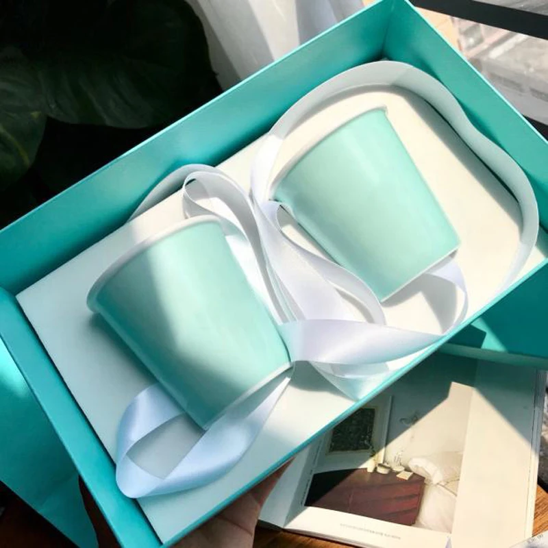 

2PCS/SET Porcelain Mugs With Box and Bag Luxury Wedding Birthday Gift Ceramic Coffee Tea Milk Water Cups For Home Family Friends