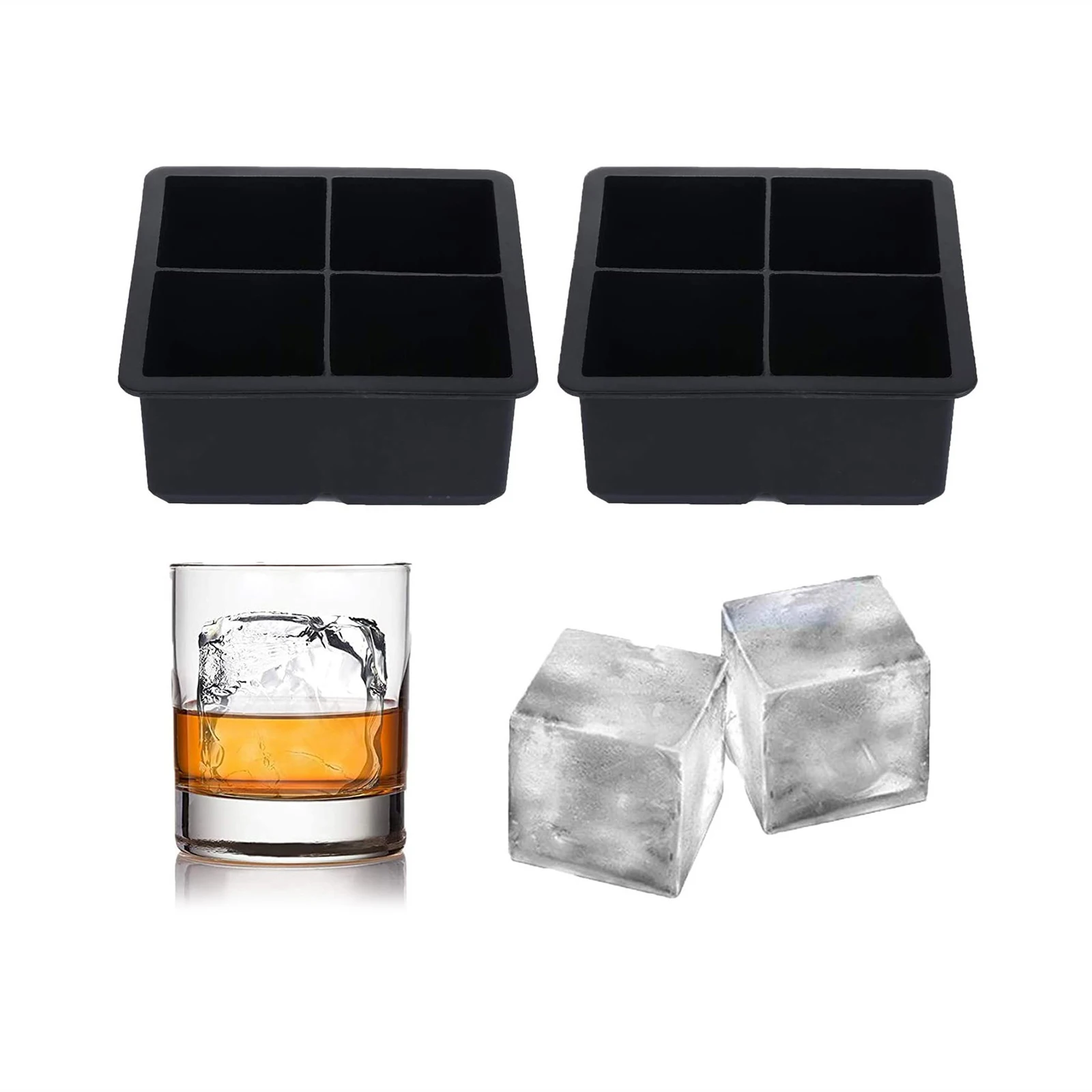 

4 Grids Ice Cube Trays Reusable Silicone Ice Cubes Mold For Refrigerator Kitchen Food Grade DIY Cube Maker Bar Pub Wine Model