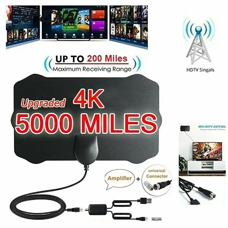 

5000 Mile Range Digital Antenna Amplified HDTV Aerial 4K HD Indoor Digital TV Aerial Signal Amplifier