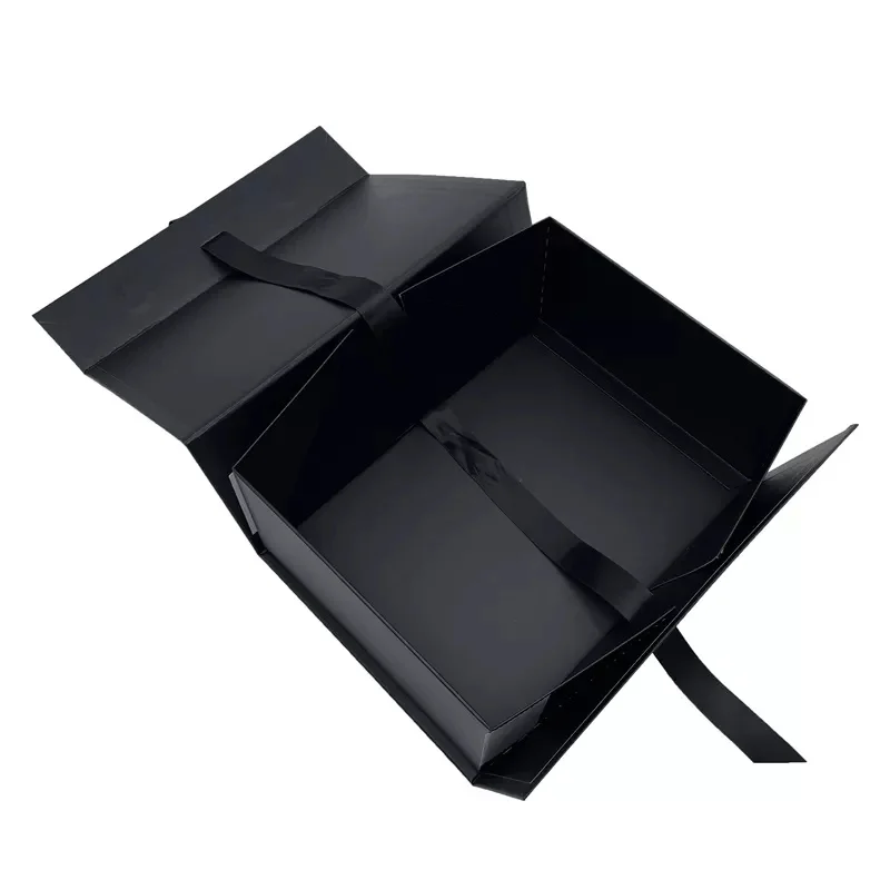 z tektury falistej składana biżuteria czarnym magnesem sztywne opakowanie składane pudełko papierowe na prezent ze wstążką A356