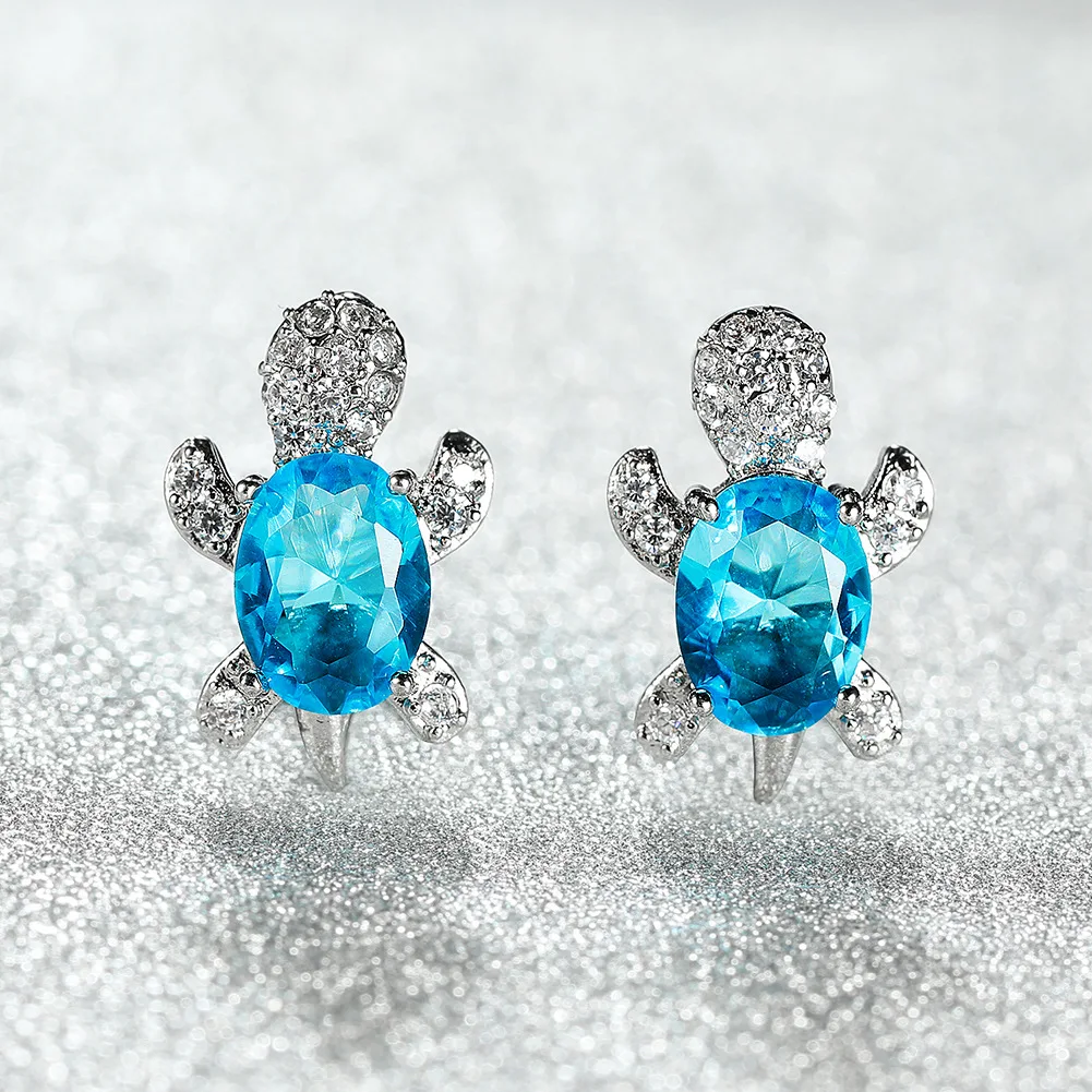 

Trendy Cute Female Multi-Color Oval Crystal Earrings Unique Design Holiday Earring for Women Dazzling Turtle Small Stud Earrings