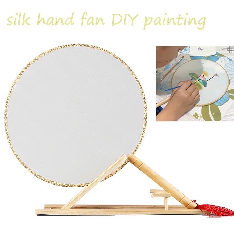 

Hand Fan Manual Fan Blank Diy Real Silk Painting Chinese Silk Transparent White Long Handle Dance Eventail A Main Vintage