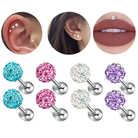 1 pair 345mm surgical steel crystal ball screw studs earrings for womengirls tragus cartilage piercing body jewelry