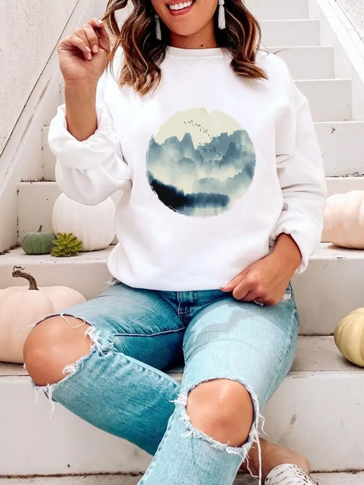 

Watercolor Painting Trend Autumn Fashion Spring Pullovers Fall Season Graphic Sweatshirts Print Casual Female Women Clothing