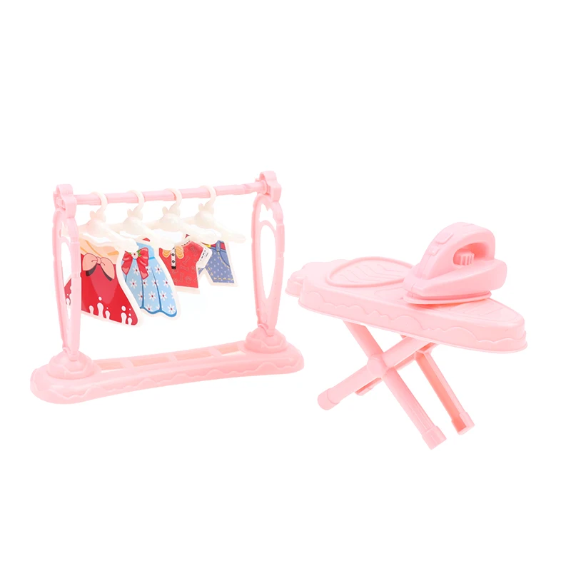 

1Set 1:6 1:12 Miniature Dollhouse Laundry Room Accessories Furniture Pretend Play Gifts Iron & Ironing Table Clothes Rack