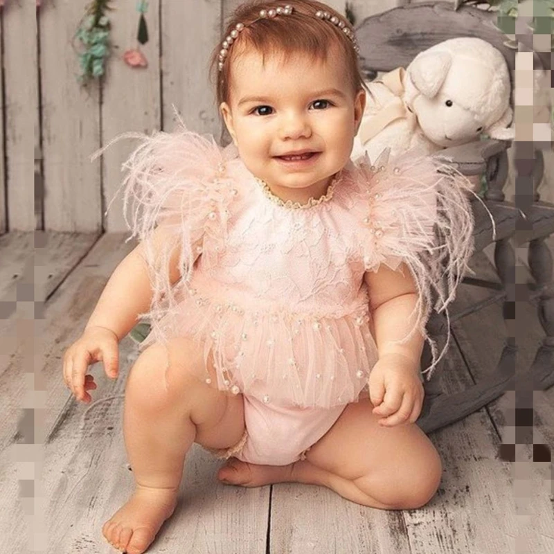 3Pcs Newborn Baby Photography Props Feather Lace Skirt Short Pant Headbands Decoration DIY Photo Props for Infant Dropshipping