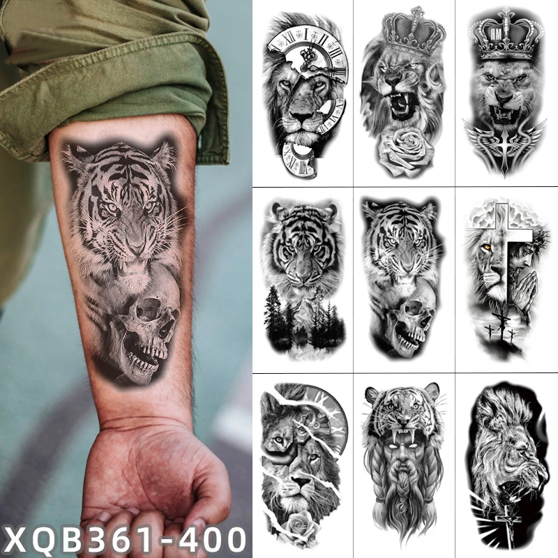 

Sdotter Waterproof Temporary Tattoo Sticker Flower Lion Tiger Wolf Crown Body Art Arm Fake Tattoos King Animal Tattoo For Men Wo