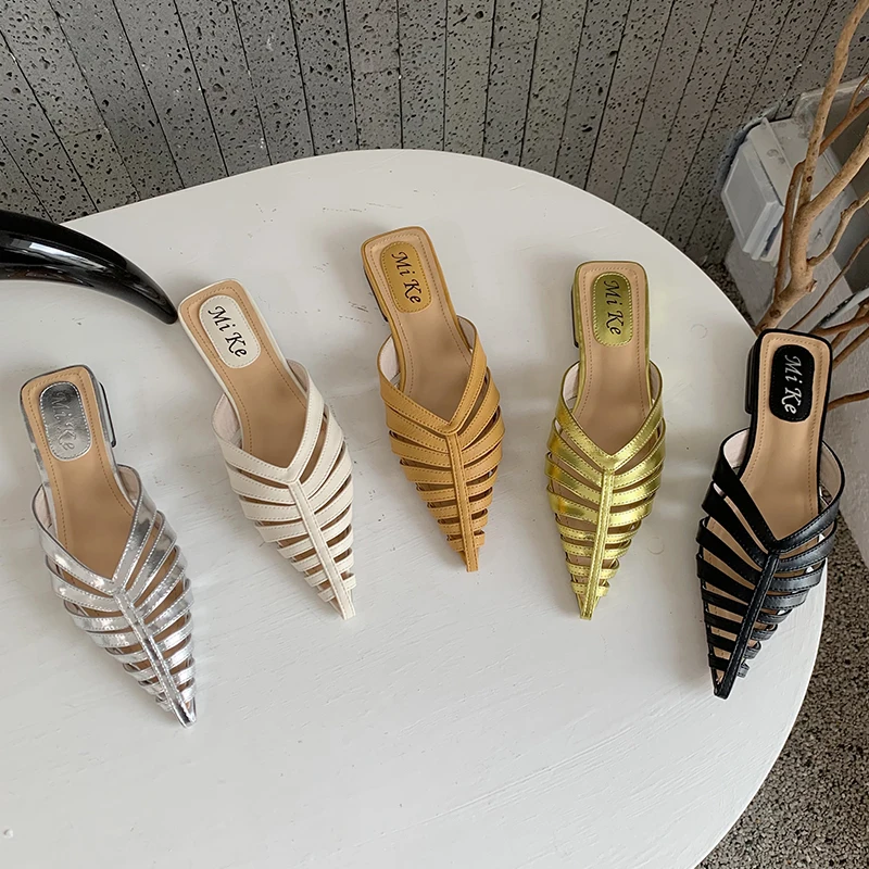 

Fashion Ladies Slippers Mules Women Flip Flops Summer New 2022 Casual Pointed Toe Slides Gladiator Female Shoes Outside Heels