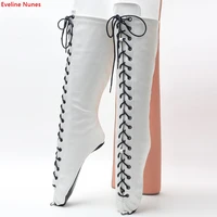 white leather stretch ankle boots womens new arrival 2022 solid cross strap pointed toe sexy cosplay plus size 35 46 shoes
