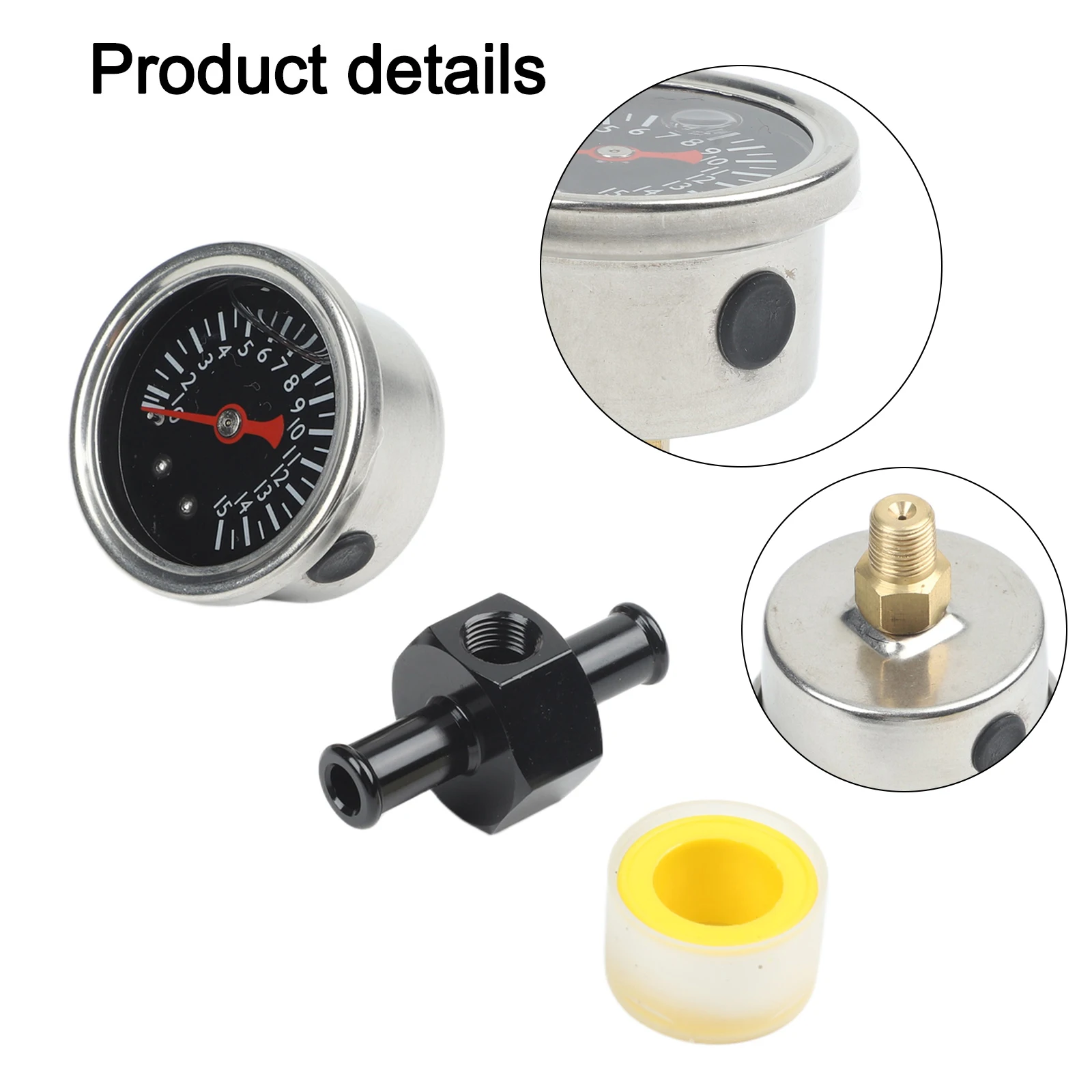 Фото Металлический осевой манометр 0-15 psi с резьбой 1/8 NPT для мониторинга давления в топливной системе и системе смазки двигателя №4