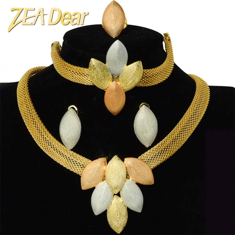 

ZEADear Романтический комплект ювелирных изделий, популярные красочные листья, золотые, посаженные для женщин, серьги, ожерелье, браслет, кольц...