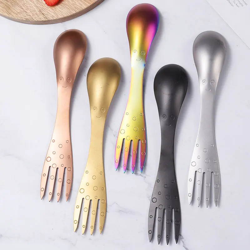 

5 Colors Outdoor 304 Stainless Steel Spoon Stainless Steel Fork Spork Picnic Camp Multi Tool Flatware Utensil Portable Tableware