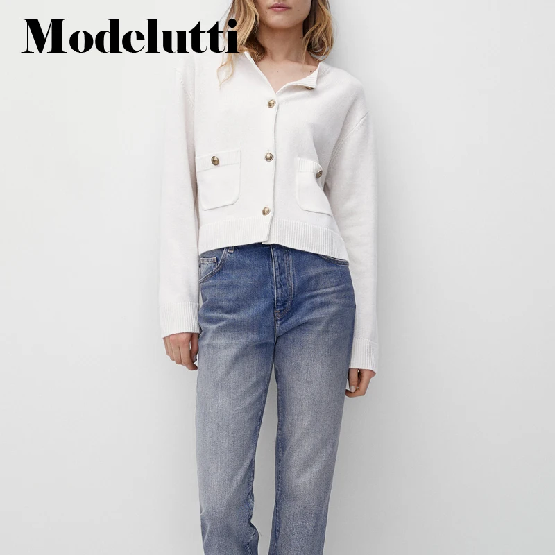 Женский однобортный вязаный свитер Modelutti Простой повседневный однотонный