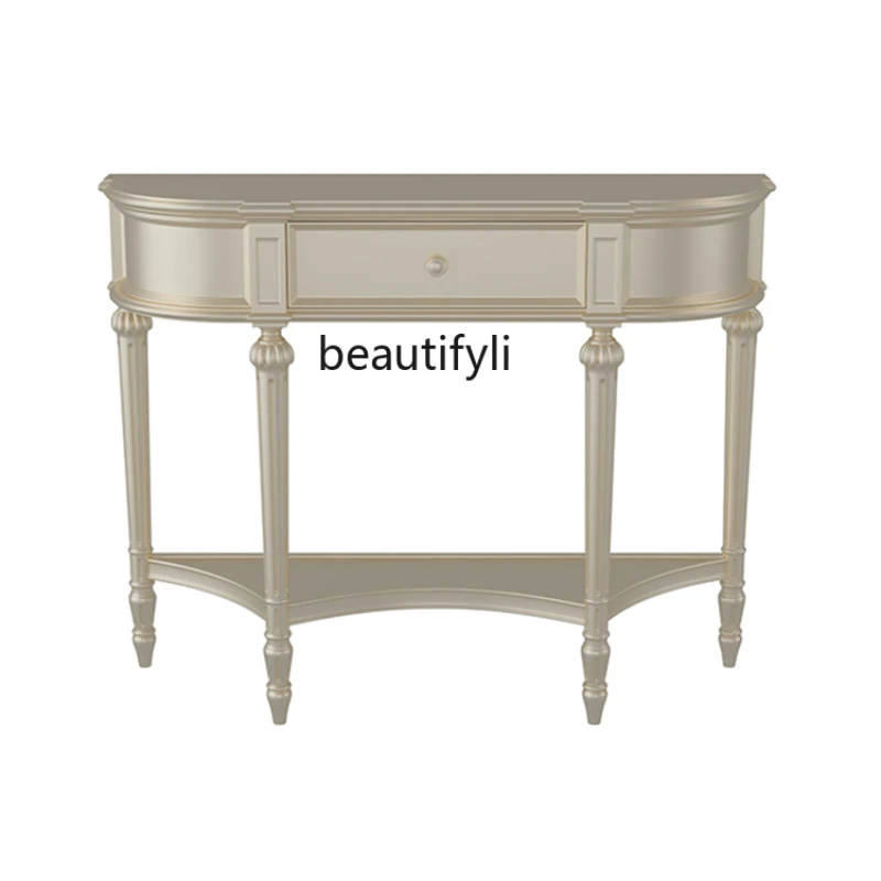 

American Light Luxury Solid Wood Entrance Cabinet Semicircle Console Tables Wall Entrance Console