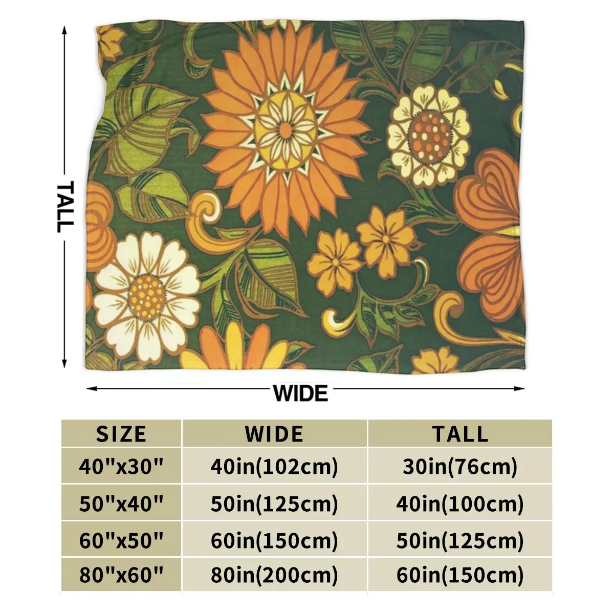 Ультрамягкое Флисовое одеяло с зеленым и оранжевым узором 70-х