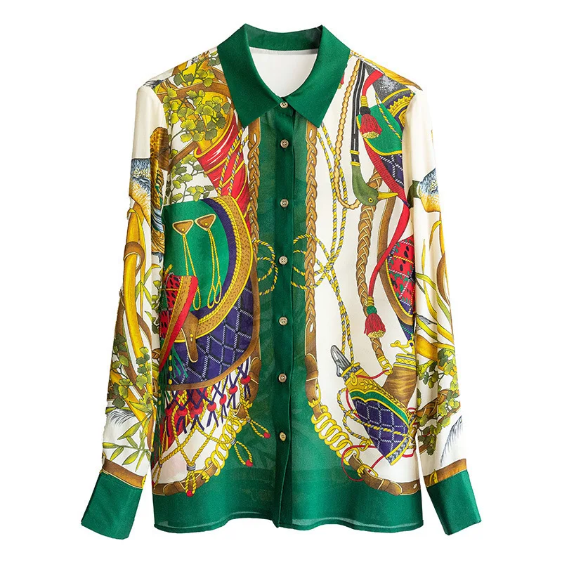 

2023 Spring New Temperament Print Shirt Top Women Camisas De Mujer Womens Tops