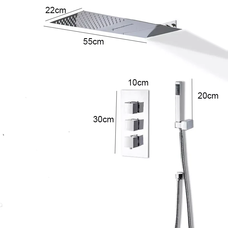 

Modern Bathroom Rain Waterfall Shower Set Thermostatic Mixer Bath Shower Mixer Tap Brass Body