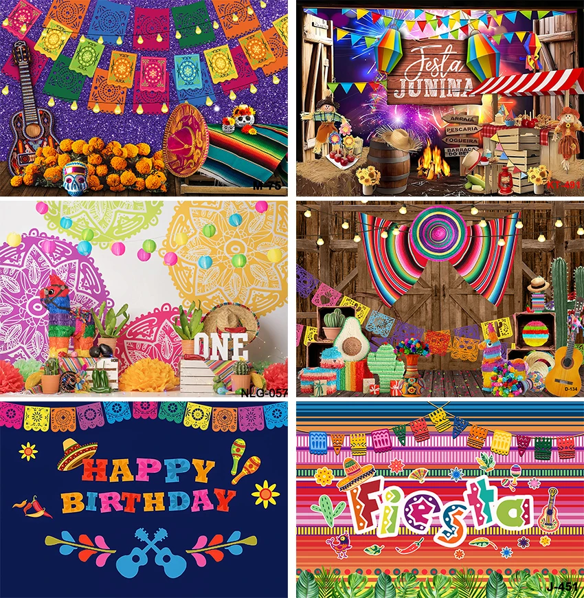 

Mexican Birthday Backdrop for Photography Fiesta Themed Party Banners Fiesta Birthday Party Decor Supply Photo Booth Background