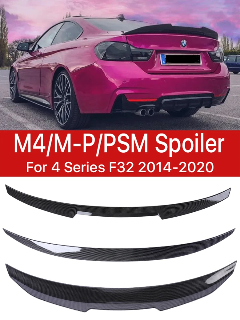 Carbon Fiber Rear Bumper Lip Roof Trunk PSM M4 Style Spoiler Kit Wing Tail for BMW 4 Series F32 F33 F36 2014-2020 Gloss Black