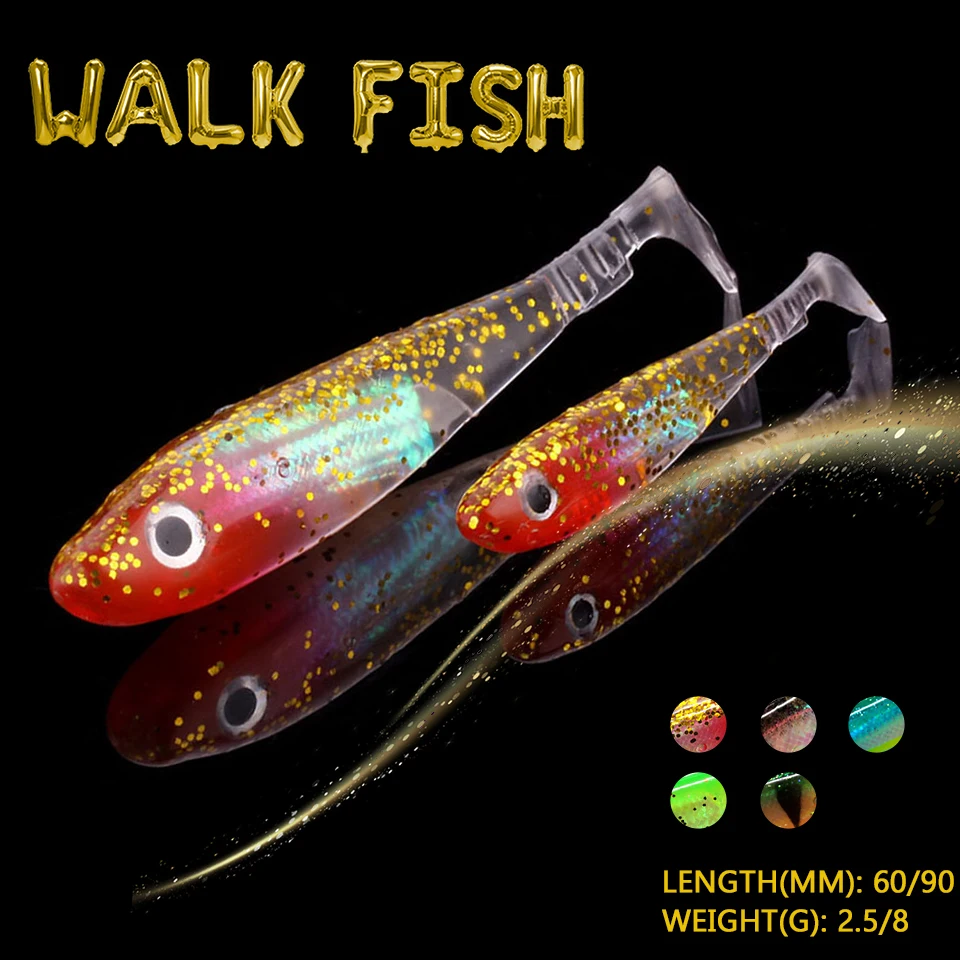 

WALK FISH 5 шт./лот 2,5 г/6 см 8 г/9 см, рыболовная Мягкая приманка, радужная приманка, бионическая силиконовая искусственная воблер, блестящая Рыболо...