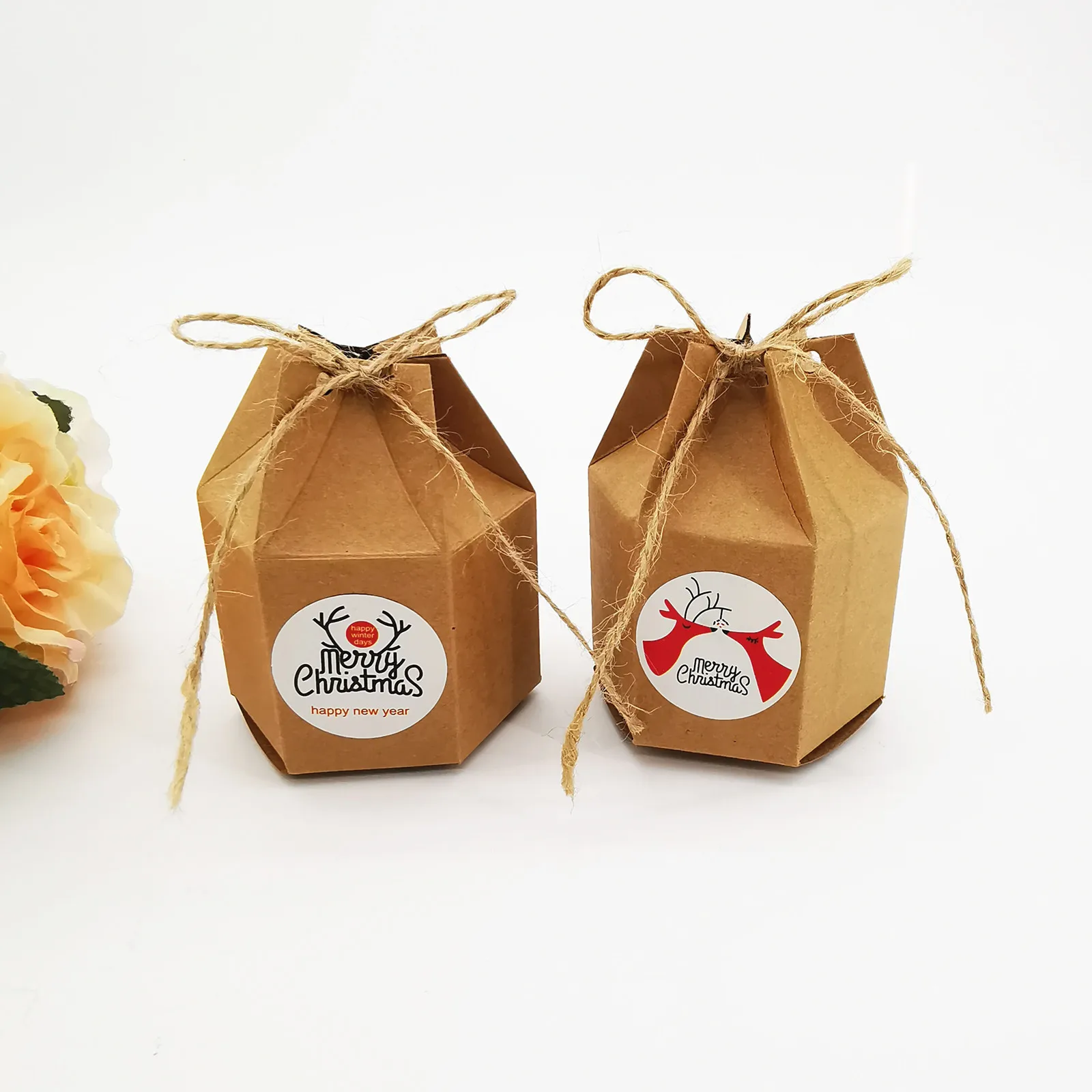 

50 шт./компл. Рождественская коробка из крафт-бумаги, креативная наклейка, веревка «сделай сам», подходящая для рождества, искусственная коро...