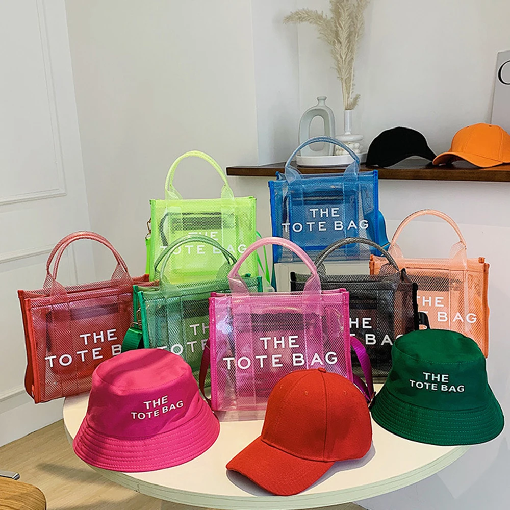 

Designer Clear Jelly Shoulder Crossbody Bag Candy Color Mesh The Tote Bag Women Handbags Luxury PVC Shopper Bags for Women 2022