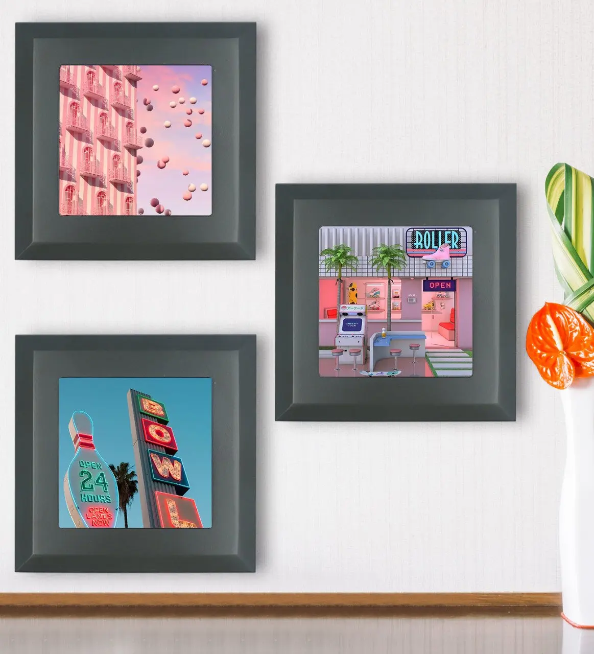 BK Gift 3'lü Wood Framed Stone Wall Dekoru-21