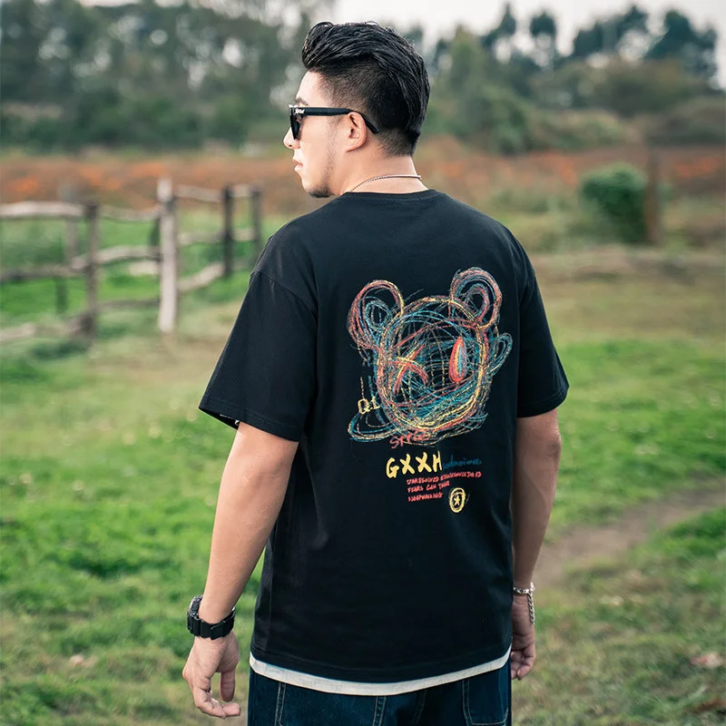 

Tshirt 100% Pure Cotton T Shirt Plus Size Men Summer Casual Good Quality Cartoon Graffiti Printing Short Sleeve Casual Tops