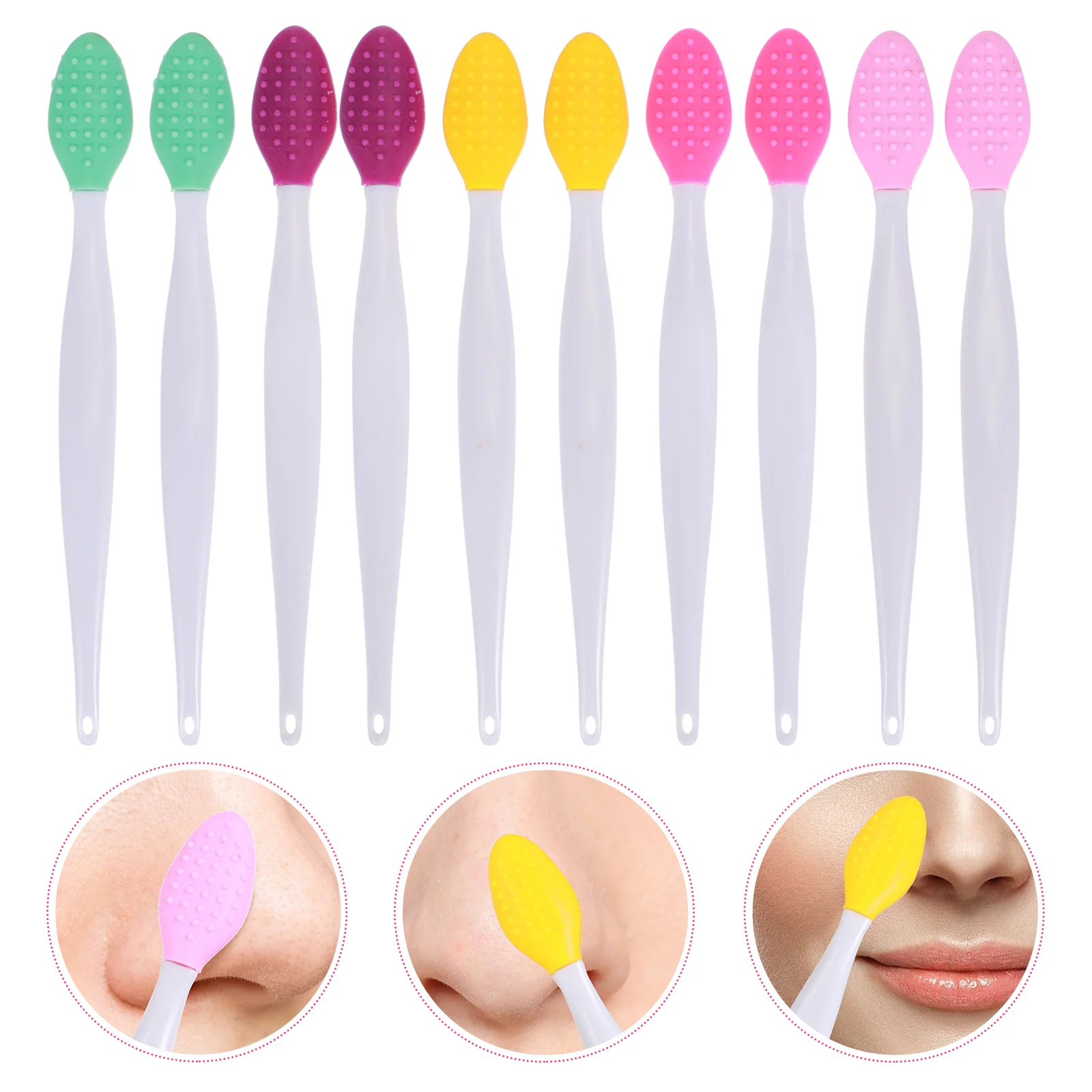 

10pcs Double-sided Portable Silicone Nose Brush Nose Cleaning Brush Nose Blackhead Brush for Skin Faces