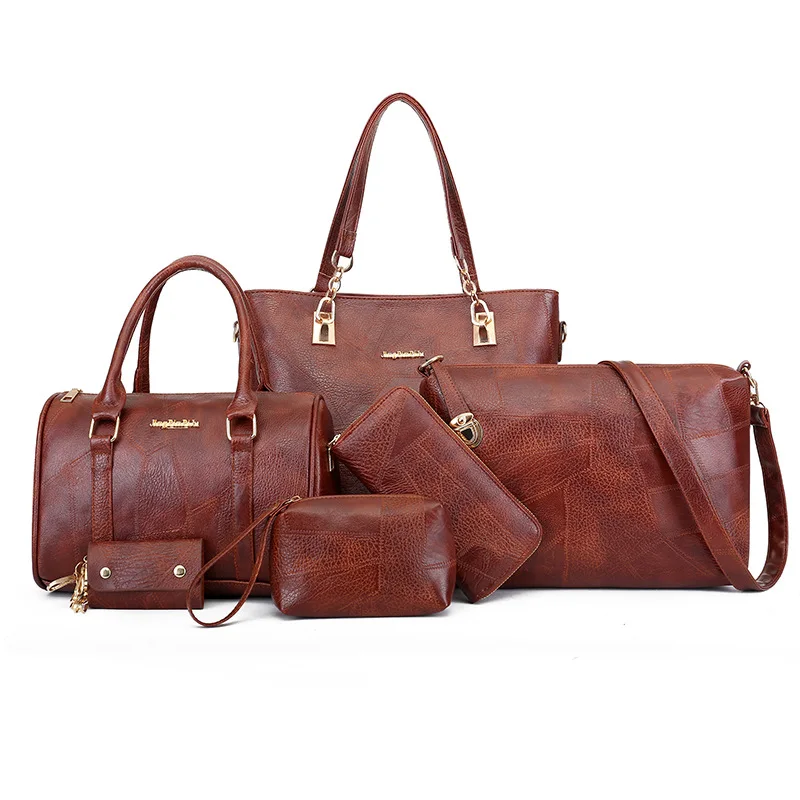 High quality 6PCS Women Tote Set Fashion Leather Ladies Handbag elegant Messenger Shoulder Bag Wallet Bags Famous brand 2021