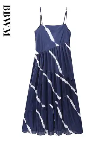 Tie Dye Dress Woman Print Strap Long Dresses Straight Collar Sleeveless Summer Dress 2023 Casual Chic Female Maxi Dresses